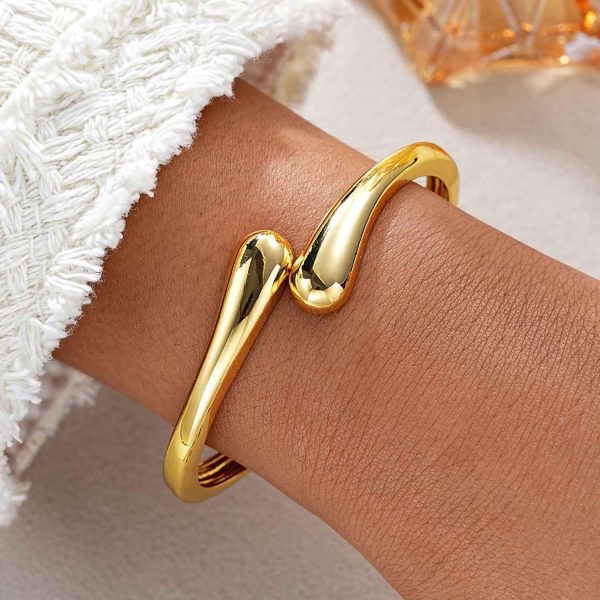 Gold Bangle Bracelets for Women Teens Trendy Chunky Adjustable Twist Cuff Bracelet Jewelry Gifts - Image 2