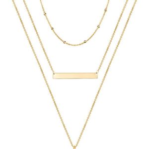 Turandoss Dainty Layered Choker Necklace, Handmade 14K Gold Plated Y Pendant Necklace Multilayer Bar Disc Necklace Adjustable Layering Choker Necklaces for Women
