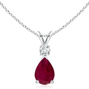 Angara Natural Ruby Teardrop Pendant with Diamond in Silver / 14K Solid Gold/Platinum | July Birthstone, Birthday, Engagement, Anniversary, Wedding Jewelry Gift for Women