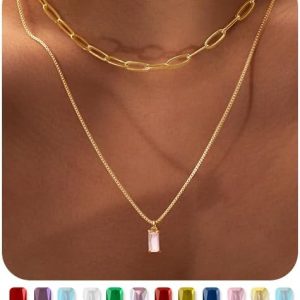 Dainty Gold Birthstone Necklaces for Women Non Tarnish, 14K Trendy Blue Green Cubic Zirconia Emerald Pendant Charm Gold Necklaces Birthday Gifts for Women Waterproof Jewelry