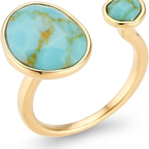Bold 14K Gold-Plated Statement Ring with Eye-Catching Simulated Blue Turquoise - Hypoallergenic & Lightweight, Exuding Boho Elegance - Simple Minimalist Jewelry