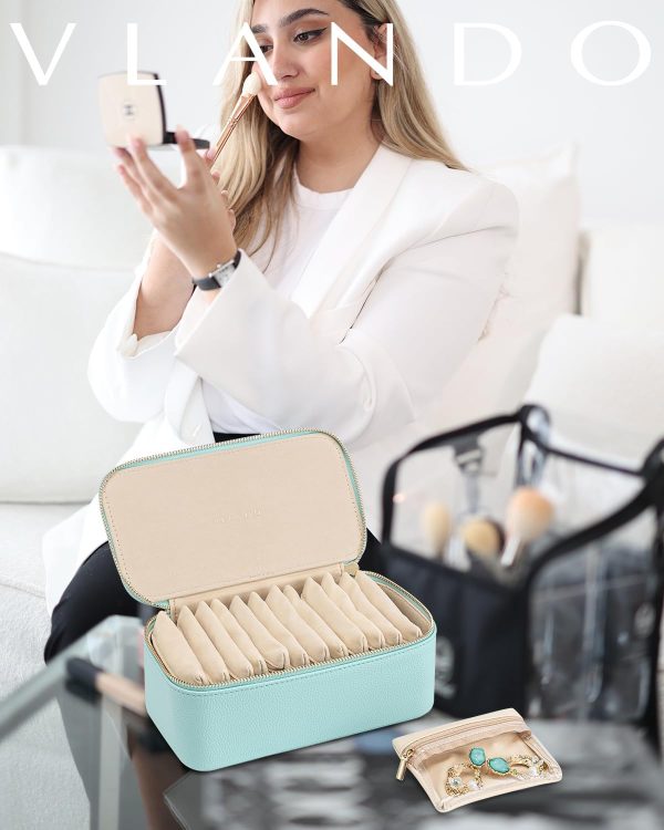 Vlando Travel Jewelry Organizer with 12 Velvet Jewelry Bags Travel Jewelry Case for Girls Jewelry Storage Necklace Rings Earrings Bags Gifts for Women Daughter Friends(Lake Blue) - Image 6