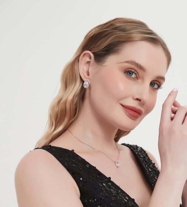 UDYLGOON CZ Tearsdrop Earrings Necklace Jewelry Set For Bride Bridesmaids Bridal Wedding Party Prom Jewelry Gift - Image 3