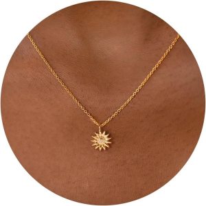 14K Gold Plated Necklace for Women - Dainty Flower, Leaf, Bead, Tree, Bee, Sun, Bar, Infinity, Star, Arrow, Teardrop, Butterfly, Boot, Cirlce, Bow Pendant Necklaces, Simple Jewelry