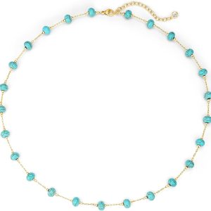 Created Turquoise Necklace for Women 14K Gold Plated Beaded Heart Choker Boho Necklaces Handmade Beach Summer Everyday Gold Jewelry Gifts