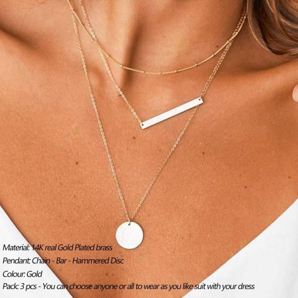 Turandoss Dainty Layered Choker Necklace, Handmade 14K Gold Plated Y Pendant Necklace Multilayer Bar Disc Necklace Adjustable Layering Choker Necklaces for Women - Image 2