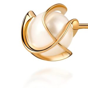 Barzel 18K Gold Plated Caged Pearl Stud Earrings, 6MM - Made In Brazil