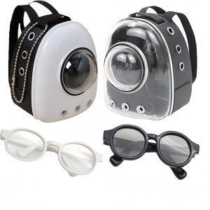 (4 PCS) Mini Backpack Glasses for Labubu, Realistic Miniature Pet Space Carriers, Doll Costume Accessorie. (Black+White+2Glasses)