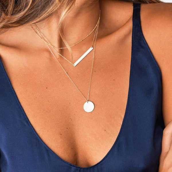 Turandoss Dainty Layered Choker Necklace, Handmade 14K Gold Plated Y Pendant Necklace Multilayer Bar Disc Necklace Adjustable Layering Choker Necklaces for Women - Image 6
