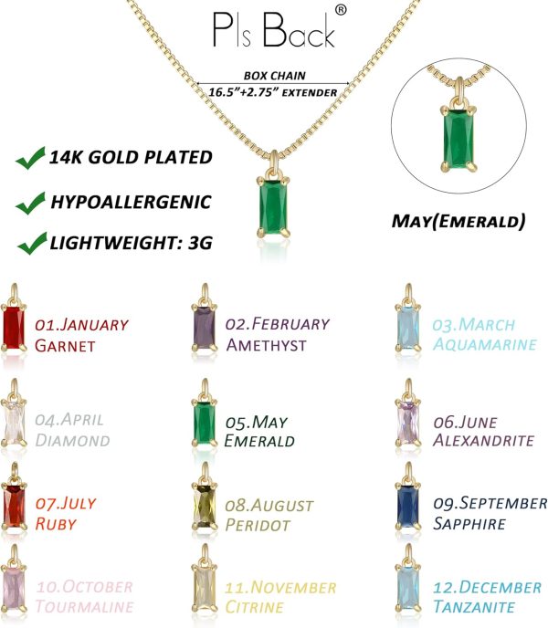 Dainty Gold Birthstone Necklaces for Women Non Tarnish, 14K Trendy Blue Green Cubic Zirconia Emerald Pendant Charm Gold Necklaces Birthday Gifts for Women Waterproof Jewelry - Image 2