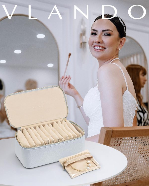 Vlando Travel Jewelry Case,Jewelry Organizer with 12 Pcs Velvet Jewelry Pouches, PU Leather Jewelry Box for Travel Accessories Birthday Christmas Gifts for Women Girls-Baby Blue - Image 2