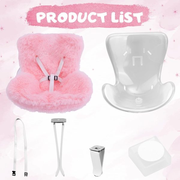 BOXOB Car Seat for Dolls, Cute Safety Have a Seat with Soft Furry Cushion Pink Sofa Car Air Vents Clip Desktop Decor Chair to Display Doll Toy Ornaments Decorations Accessories - Image 3