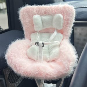 Doll Car Seat for 17cm Dolls with Air Vent Clip and Desktop Stand, Cute and Functional Car Ornament for Blind Box Doll Fans, Collectors (Pink)