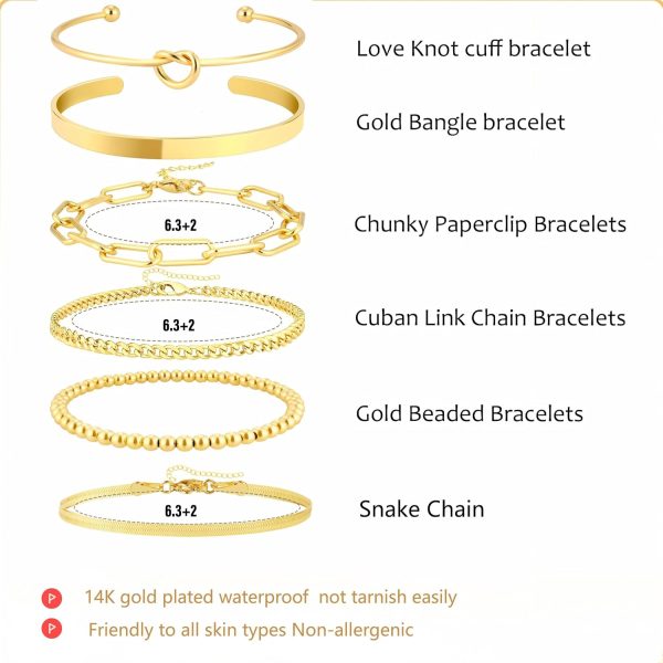 Gold Bracelets for women 14K Gold Bangle Bracelet Stack - Adjustable Waterproof Trendy Bracelets Gold Filled Stacks Bangles Link Chain Gold Bracelet Non Tarnish for Women Collection Jewelry Gifts - Image 3