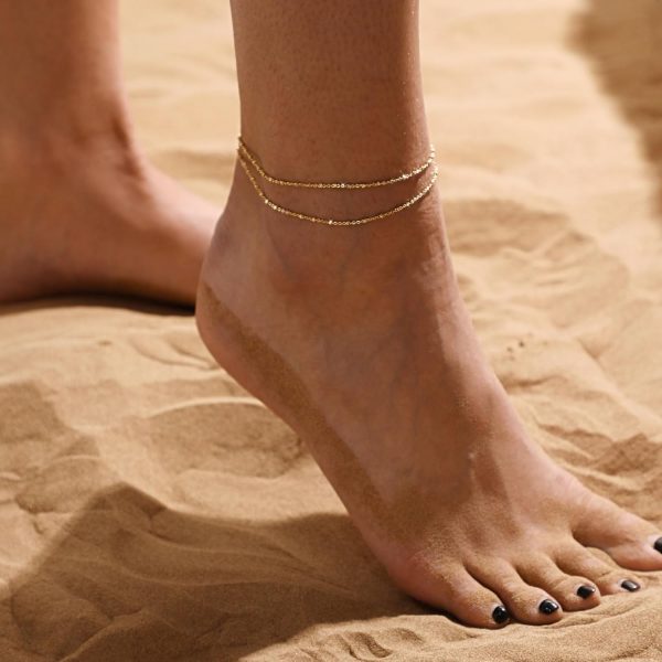 MIDEEO Gold/Silver Ankle Bracelets for Women,14K Gold Anklets for Women Waterproof Cuban Link Heart Beads Herringbone Rhinestone Anklets Set Layered Anklet Bracelets for Women Gold Jewelry Gift - Image 3