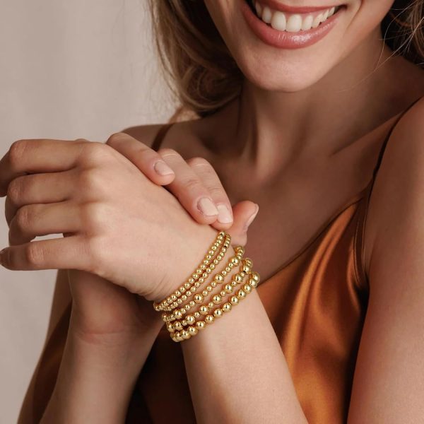 adoyi Gold Bracelets for Women Waterproof, 14K Gold Plated Beaded Strand Bead Ball Bracelets stack Adjustable Jewelry Set for Gifts - Image 2
