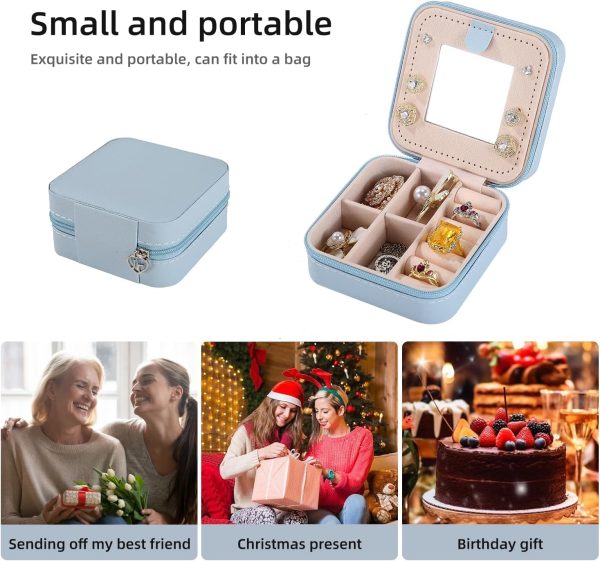Travel jewelry case Travel jewelry box Travel Jewelry Organizer Small Jewelry Organizer Box for Girls Women with Mirror (Sky blue) - Image 5