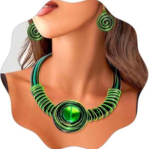 Barode Statement Choker Necklaces Earrings Green African Chunky Bib Collar Ethnic Tribal Costume Jewelry Set for Women