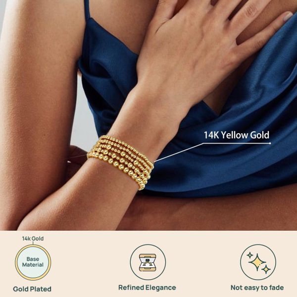 adoyi Gold Bracelets for Women Waterproof, 14K Gold Plated Beaded Strand Bead Ball Bracelets stack Adjustable Jewelry Set for Gifts - Image 3