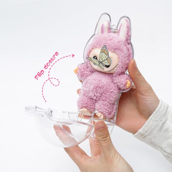 2PCS Intended for Labubu case，Clear Figure Display Bag with Keychain for Doll,Plastic Protective Cover(Doll Excluded, 2PCS Style Standing) - Image 2