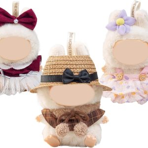 15cm Doll Clothing for labubu Replacement Set 3-Piece Set - Straw Hat Cape + 2 Sets of Fashionable Short Skirts No Doll（Fashion）