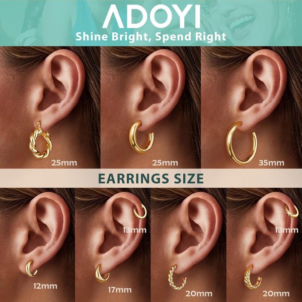 Adoyi 9 Pairs Gold Hoop Earrings Set for Womens Twisted Huggie Hoops Earrings 14K 18K Gold Plated for Girls Valentines Mother's Day Birthday Gifts Lightweight - Image 7