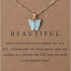 Colorful Acrylic Butterfly Pendant Necklace Bohemian Adjustable Retro Card Clavicle Chain Insect Animal Necklace for Women Friend Friendship Party Jewelry Gift