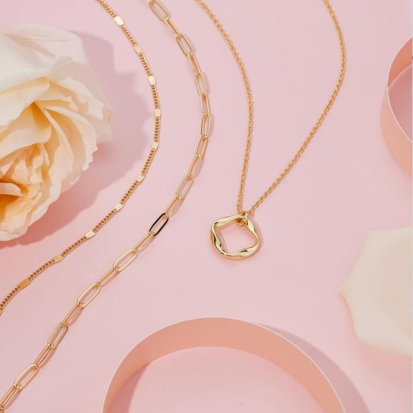 Layered Gold Necklaces for Women,Stackable Dainty 14K Gold Silver Plated Trendy Circle Paperclip Chain Pendant Choker Necklace,Simpl Diamond Cross Bow Jewelry Set Gifts for Women - Image 6