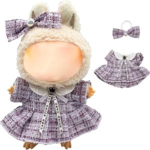 17 cm Doll Clothes, 15 cm Plush Dolls Outfits, Plush Monster Doll Clothing & Accessories Set (Designer Style with Bow-Purple)