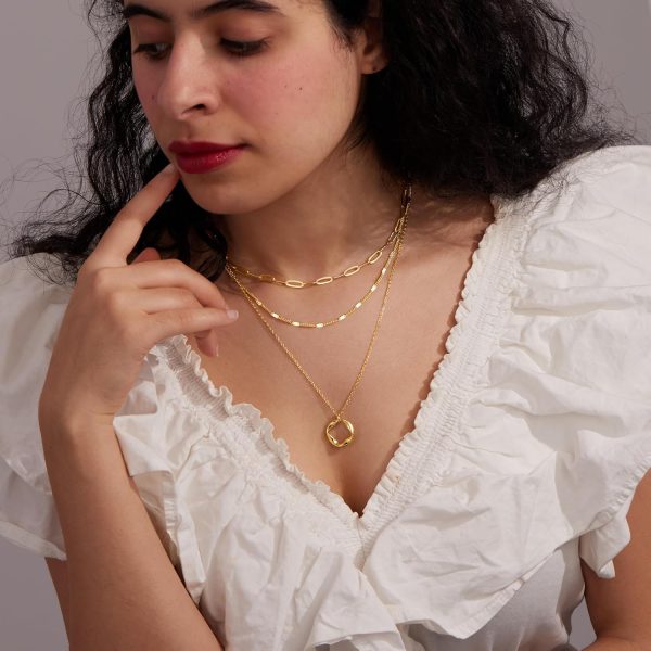 Layered Gold Necklaces for Women,Stackable Dainty 14K Gold Silver Plated Trendy Circle Paperclip Chain Pendant Choker Necklace,Simpl Diamond Cross Bow Jewelry Set Gifts for Women - Image 4