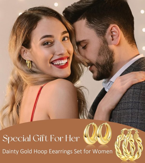 Adoyi 9 Pairs Gold Hoop Earrings Set for Womens Twisted Huggie Hoops Earrings 14K 18K Gold Plated for Girls Valentines Mother's Day Birthday Gifts Lightweight - Image 3