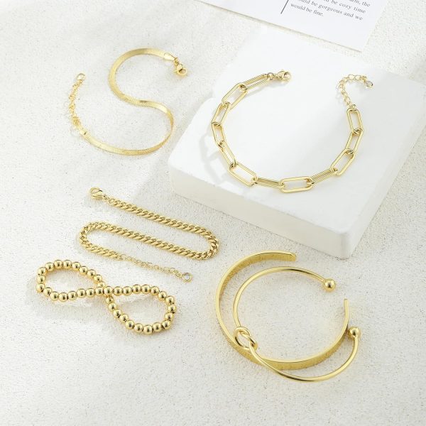 Gold Bracelets for women 14K Gold Bangle Bracelet Stack - Adjustable Waterproof Trendy Bracelets Gold Filled Stacks Bangles Link Chain Gold Bracelet Non Tarnish for Women Collection Jewelry Gifts - Image 5