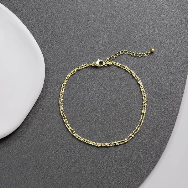 MIDEEO Gold/Silver Ankle Bracelets for Women,14K Gold Anklets for Women Waterproof Cuban Link Heart Beads Herringbone Rhinestone Anklets Set Layered Anklet Bracelets for Women Gold Jewelry Gift - Image 5