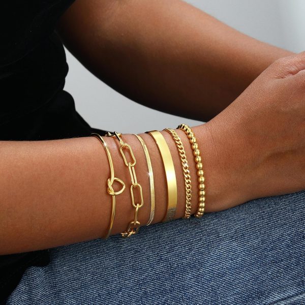 Gold Bracelets for women 14K Gold Bangle Bracelet Stack - Adjustable Waterproof Trendy Bracelets Gold Filled Stacks Bangles Link Chain Gold Bracelet Non Tarnish for Women Collection Jewelry Gifts - Image 4